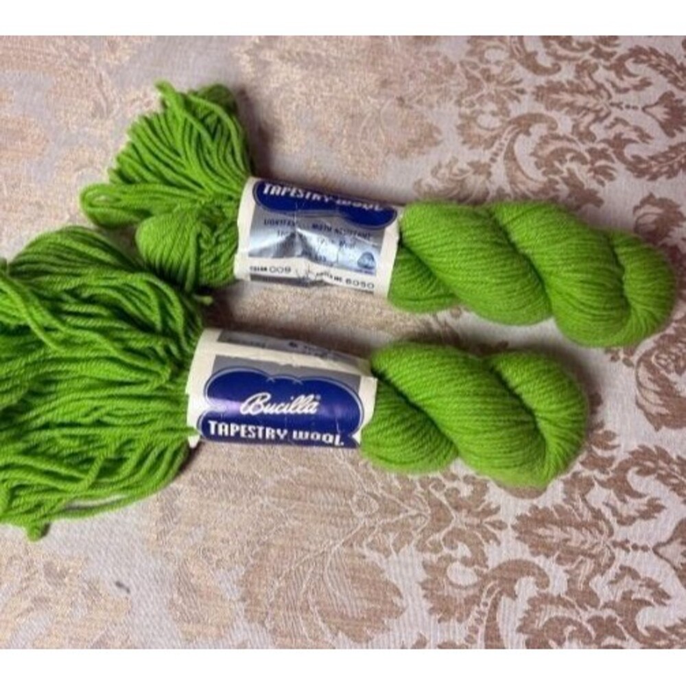 2 Bucilla Ever-Match Tapestry Wool 009 color 100 Yard Skeins 1.7 Oz Lime Green